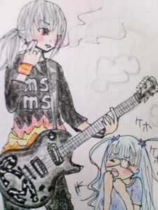 Rating: Safe Score: 0 Tags: 1girl amplifier_(instrument) barasuishou bass_guitar blunt_bangs blush electric_guitar guitar image instrument long_hair microphone music pair playing_instrument plectrum solo suigintou traditional_media User: admin