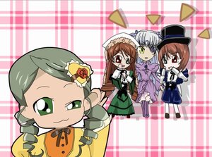 Rating: Safe Score: 0 Tags: 4girls blue_dress brown_hair dress drill_hair green_dress green_eyes hat head_scarf heterochromia hina_ichigo image kanaria long_hair long_sleeves multiple multiple_girls open_mouth plaid_background short_hair siblings sisters souseiseki standing suigintou suiseiseki tagme User: admin