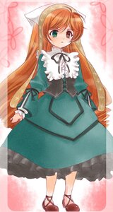 Rating: Safe Score: 0 Tags: 1girl black_ribbon brown_hair dress frills full_body green_dress green_eyes head_scarf heterochromia image long_hair long_sleeves looking_at_viewer orange_hair ribbon solo standing suiseiseki very_long_hair User: admin