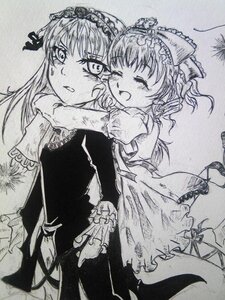 Rating: Safe Score: 0 Tags: 2girls blush closed_eyes dress greyscale hina_ichigo hinaichigo hug hug_from_behind image long_hair long_sleeves monochrome multiple_girls open_mouth pair shinku smile suigintou traditional_media wings User: admin