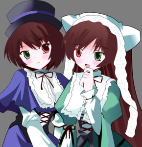 Rating: Safe Score: 0 Tags: 2girls blue_dress blush brown_hair collar dress green_dress green_eyes hat head_scarf heterochromia image long_hair long_sleeves looking_at_viewer multiple_girls open_mouth pair red_eyes siblings sisters smile souseiseki suiseiseki twins User: admin