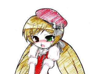 Rating: Safe Score: 0 Tags: 1girl blonde_hair blush dress green_eyes hat heterochromia image long_sleeves looking_at_viewer open_mouth puffy_sleeves simple_background solo suiseiseki upper_body white_background User: admin