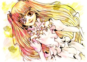 Rating: Safe Score: 0 Tags: 1girl blonde_hair dress eyepatch flower frills hair_ornament image kirakishou long_hair rose smile solo traditional_media two_side_up User: admin
