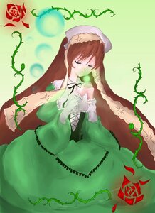 Rating: Safe Score: 0 Tags: 1girl brown_hair closed_eyes dress flower green_dress hat image long_hair long_sleeves petals pink_rose plant red_flower red_rose rose solo suiseiseki very_long_hair vines watering_can User: admin