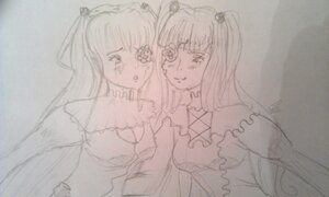 Rating: Safe Score: 0 Tags: 2girls auto_tagged barasuishou bare_shoulders dress elbow_gloves frills hair_ornament image kirakishou long_hair long_sleeves monochrome multiple_girls pair smile traditional_media two_side_up upper_body User: admin