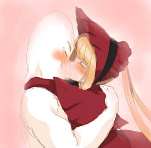 Rating: Safe Score: 0 Tags: 1boy 1girl bare_shoulders blonde_hair blush bonnet image kiss long_hair ponytail shinku solo striped upper_body User: admin