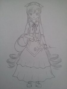 Rating: Safe Score: 0 Tags: 1girl animal_ears apron dress drill_hair full_body greyscale image long_hair long_sleeves monochrome solo standing suiseiseki traditional_media very_long_hair User: admin
