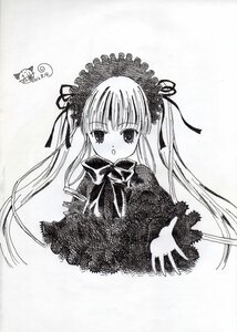 Rating: Safe Score: 0 Tags: 1girl :o blush capelet dress greyscale image lolita_fashion long_hair long_sleeves looking_at_viewer monochrome ribbon shinku solo traditional_media upper_body User: admin