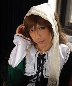 Rating: Safe Score: 0 Tags: 1girl bangs black_dress brown_hair closed_mouth dress eyelashes hat head_scarf lace lips long_hair long_sleeves looking_at_viewer realistic smile solo suiseiseki upper_body User: admin