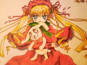 Rating: Safe Score: 0 Tags: 1girl blonde_hair blue_eyes bonnet dress drill_hair flower image long_hair long_sleeves red_dress rose shinku solo twintails very_long_hair User: admin
