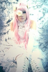 Rating: Safe Score: 0 Tags: 1girl bangs bare_shoulders blue_eyes dress flower hair_flower hair_ornament kirakishou lace lips long_hair megurine_luka pink_hair solo white_flower white_rose User: admin