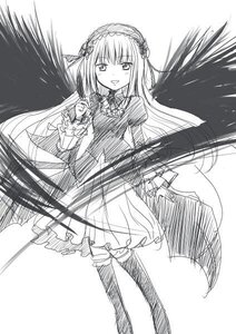 Rating: Safe Score: 0 Tags: 1girl :d boots dress frills full_body greyscale hairband image long_hair long_sleeves looking_at_viewer monochrome open_mouth rose smile solo standing suigintou very_long_hair wings User: admin