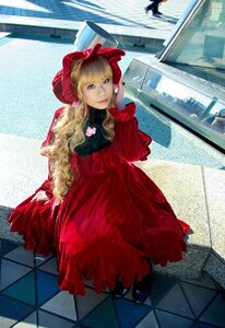 Rating: Safe Score: 0 Tags: 1girl blonde_hair bow building chain-link_fence checkered_floor dress fence frills long_hair long_sleeves looking_at_viewer pantyhose red_dress rooftop shinku smile solo tile_floor tiles User: admin