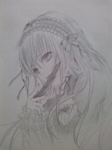 Rating: Safe Score: 0 Tags: 1girl greyscale hairband image long_hair looking_at_viewer monochrome ribbon solo suigintou traditional_media User: admin