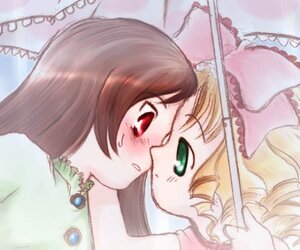 Rating: Safe Score: 0 Tags: 2girls blonde_hair blush brooch brown_hair dress green_eyes hat hina_ichigo hinaichigo image jewelry long_hair multiple_girls necklace pair pink_bow red_eyes shared_umbrella suiseiseki umbrella yuri User: admin