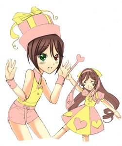 Rating: Safe Score: 0 Tags: 2girls ^_^ brown_hair closed_eyes dress green_eyes hat heart heterochromia image long_hair multiple_girls pair pink_dress red_eyes short_hair souseiseki suiseiseki wrist_cuffs wristband User: admin