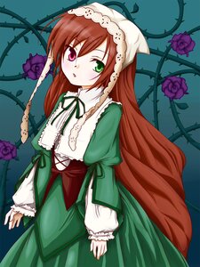 Rating: Safe Score: 0 Tags: 1girl brown_hair dress flower frills green_dress green_eyes hat heterochromia image long_hair long_sleeves looking_at_viewer pink_flower pink_rose plant purple_flower purple_rose red_eyes rose solo suiseiseki thorns very_long_hair vines watering_can User: admin