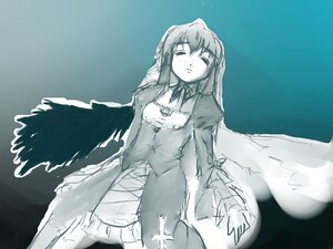 Rating: Safe Score: 0 Tags: 1girl angel_wings black_wings closed_mouth dress feathered_wings frills image long_hair long_sleeves monochrome simple_background solo standing suigintou wings User: admin