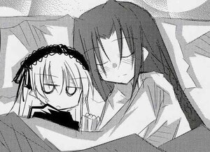 Rating: Safe Score: 0 Tags: 2girls =_= bed greyscale hairband image kakizaki_megu lolita_hairband long_hair lying monochrome multiple_girls sleeping solo suigintou User: admin