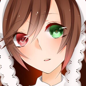 Rating: Safe Score: 0 Tags: 1girl auto_tagged bangs blush brown_hair collared_shirt eyebrows_visible_through_hair face green_eyes hair_between_eyes image looking_at_viewer parted_lips portrait red_eyes short_hair solo suiseiseki User: admin