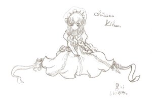 Rating: Safe Score: 0 Tags: 1girl auto_tagged dated dress frills full_body hat image long_hair long_sleeves looking_at_viewer monochrome shinku simple_background solo white_background User: admin