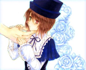 Rating: Safe Score: 0 Tags: 1girl blush brown_hair flower frills hat heterochromia image long_sleeves out_of_frame pov red_eyes ribbon rose short_hair solo solo_focus souseiseki striped striped_background suiseiseki top_hat vertical_stripes User: admin