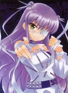 Rating: Safe Score: 0 Tags: 1girl bandaged_arm bandages barasuishou belt dress eyepatch green_eyes hair_ornament image long_hair long_sleeves looking_at_viewer purple_hair solo very_long_hair User: admin
