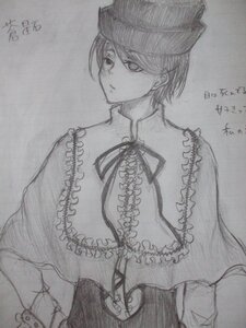 Rating: Safe Score: 0 Tags: 1girl back breasts dated frills graphite_(medium) greyscale hat image long_sleeves looking_at_viewer monochrome ribbon short_hair solo souseiseki traditional_media User: admin
