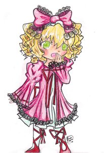 Rating: Safe Score: 0 Tags: 1girl blonde_hair blush bow dress full_body green_eyes hair_bow hand_to_own_mouth hina_ichigo hinaichigo image long_sleeves looking_at_viewer open_mouth pink_bow pink_dress short_hair smile solo white_background User: admin