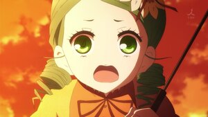 Rating: Safe Score: 0 Tags: 1girl autumn autumn_leaves drill_hair green_eyes green_hair image kanaria leaf open_mouth solo sunset twin_drills twintails User: admin