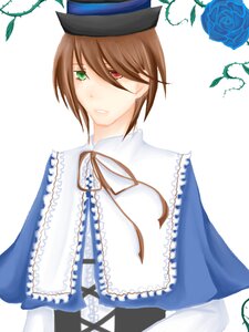 Rating: Safe Score: 0 Tags: blue_flower blue_rose brown_hair flower frills green_eyes hat heterochromia image leaf long_sleeves looking_at_viewer plant red_eyes ribbon rose short_hair solo souseiseki suiseiseki thorns top_hat vines white_background User: admin