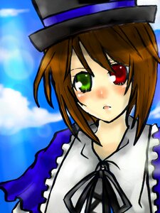 Rating: Safe Score: 0 Tags: 1girl :o blush brown_hair cloud day dress frills green_eyes hat heterochromia image long_sleeves looking_at_viewer outdoors red_eyes ribbon short_hair sky solo souseiseki suiseiseki upper_body User: admin