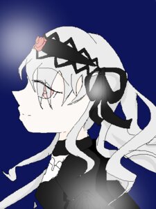 Rating: Safe Score: 0 Tags: 1girl black_ribbon blue_background hair_ribbon image long_hair oekaki ribbon simple_background solo suigintou white_hair User: admin