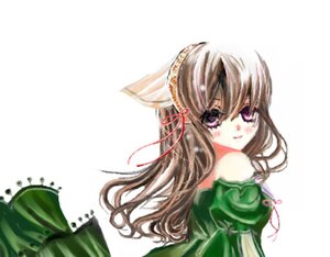 Rating: Safe Score: 0 Tags: 1girl blush brown_hair dress hair_ribbon image long_hair long_sleeves looking_at_viewer purple_eyes ribbon simple_background smile solo suiseiseki white_background User: admin
