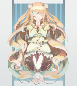 Rating: Safe Score: 0 Tags: 1girl blonde_hair double_bun dress flower frills hair_flower hair_ornament hands_clasped image kirakishou long_hair long_sleeves own_hands_together pink_rose rose sitting solo striped striped_background thorns vertical_stripes very_long_hair white_flower User: admin