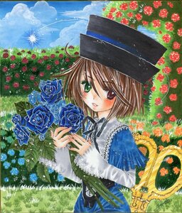 Rating: Safe Score: 0 Tags: 1girl blue_dress blue_flower blue_rose blush brown_hair bush cloud day dress flower grass green_eyes hat heterochromia image long_sleeves outdoors red_flower red_rose ribbon rose short_hair sky solo souseiseki suiseiseki User: admin