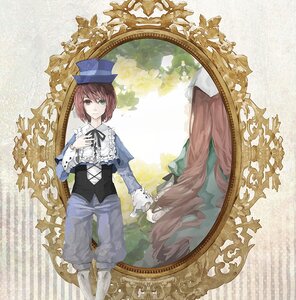 Rating: Safe Score: 0 Tags: 1girl brown_hair dress frills hat heterochromia image long_sleeves pants red_eyes ribbon short_hair solo souseiseki User: admin