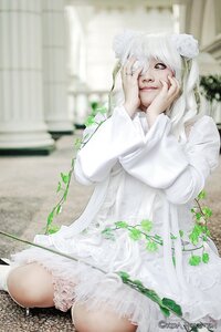 Rating: Safe Score: 0 Tags: 1girl animal_ears blurry blurry_background depth_of_field dress hands_on_own_face kirakishou long_sleeves sitting solo tail white_dress white_hair yellow_eyes User: admin