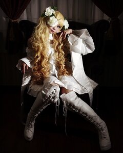 Rating: Safe Score: 0 Tags: 1girl blonde_hair boots cross-laced_footwear curtains dress flower hair_flower hair_ornament kirakishou lace-up_boots long_hair sitting solo User: admin