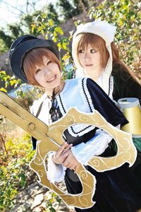 Rating: Safe Score: 0 Tags: 2girls 3d 91076 blurry brown_hair depth_of_field flower green_eyes hat head_scarf multiple_cosplay multiple_girls smile souseiseki suiseiseki tagme User: admin