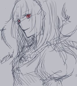 Rating: Safe Score: 0 Tags: 1girl bangs eyebrows_visible_through_hair grey_background hairband image long_hair looking_at_viewer red_eyes signature simple_background sketch smile solo spot_color suigintou User: admin