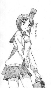 Rating: Safe Score: 0 Tags: 1girl bag blush garrison_cap greyscale hand_on_own_chest hat holding human image kashiwaba_tomoe long_sleeves looking_at_viewer monochrome pleated_skirt school_bag school_uniform serafuku short_hair skirt solo User: admin