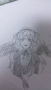 Rating: Safe Score: 0 Tags: 1girl dress feathered_wings hairband image lolita_hairband long_hair long_sleeves looking_at_viewer monochrome open_mouth sketch smile solo suigintou traditional_media User: admin