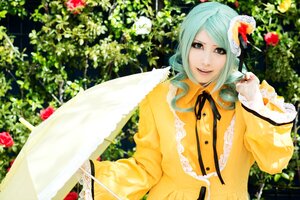 Rating: Safe Score: 0 Tags: 1girl blurry cake flower food fruit kanaria ribbon smile solo strawberry wings yellow_dress User: admin