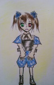 Rating: Safe Score: 0 Tags: 1girl brown_hair full_body green_eyes hair_ornament heterochromia image looking_at_viewer open_mouth red_eyes shorts solo souseiseki standing traditional_media User: admin