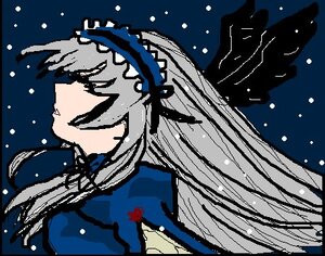 Rating: Safe Score: 0 Tags: 1girl blue_dress blush breath closed_eyes dress hairband image long_hair long_sleeves night oekaki ribbon snow snowing solo suigintou User: admin