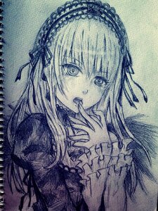 Rating: Safe Score: 0 Tags: 1girl dress frills hairband image licking long_hair long_sleeves looking_at_viewer monochrome solo suigintou tongue tongue_out traditional_media upper_body User: admin