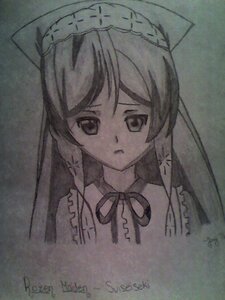 Rating: Safe Score: 0 Tags: 1girl bangs closed_mouth expressionless frown image long_hair looking_at_viewer monochrome neck_ribbon ribbon simple_background solo suiseiseki traditional_media veil User: admin
