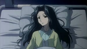 Rating: Safe Score: 0 Tags: 1girl bed black_hair dark human image indoors kakizaki_megu long_hair lying on_back on_bed pillow screenshot solo under_covers upper_body User: admin