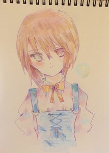 Rating: Safe Score: 0 Tags: bangs eyebrows_visible_through_hair hair_between_eyes hariruri image looking_at_viewer ribbon short_hair simple_background solo souseiseki traditional_media upper_body yellow_neckwear User: admin